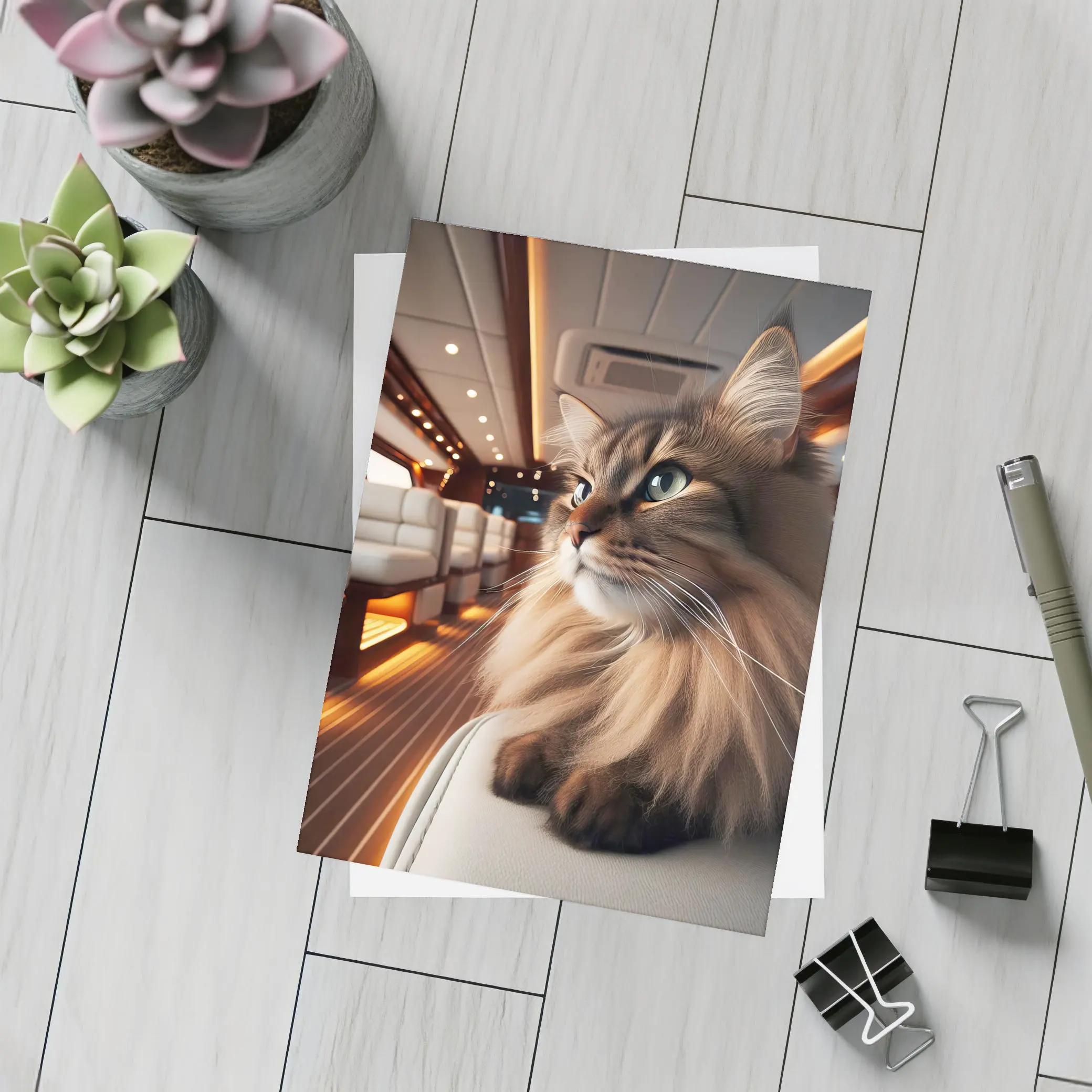 Somali Cat Relaxing Inside Luxury Yacht – Postcards