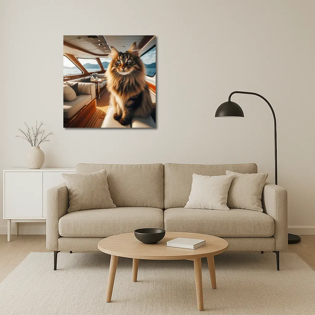Maine Coon Cat Inside Luxury Yacht Cabin – Wall Art