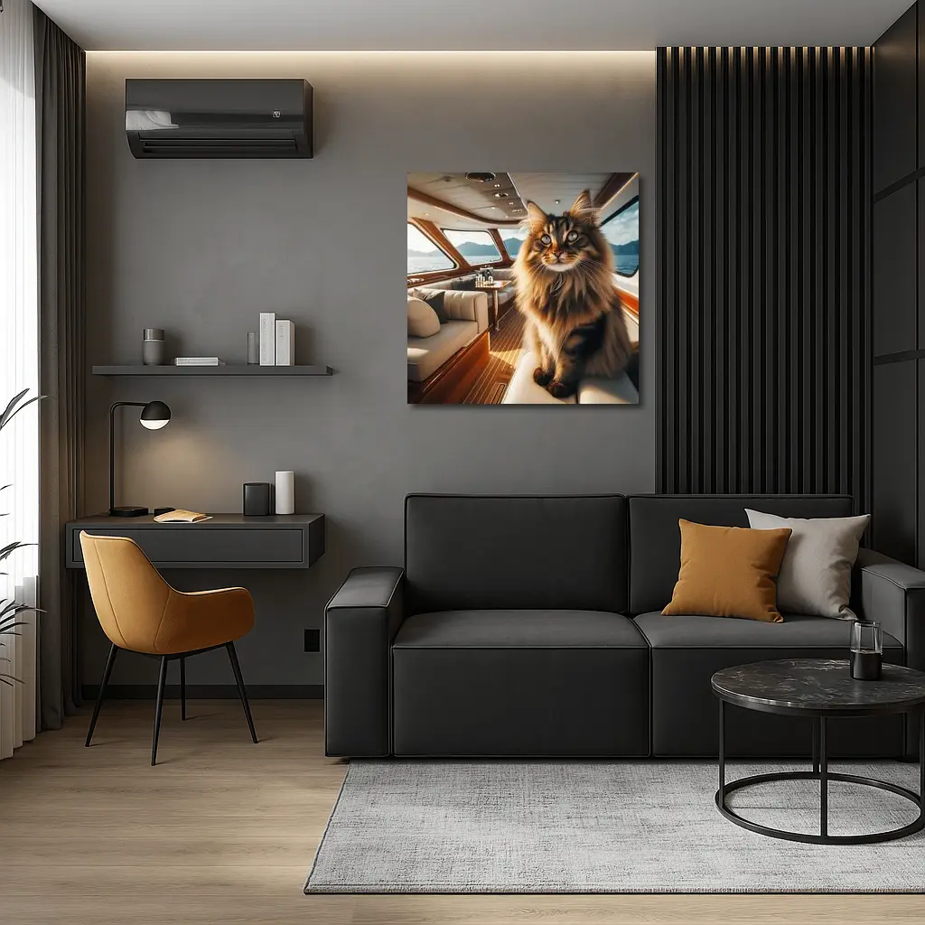 Maine Coon Cat Inside Luxury Yacht Cabin – Wall Art