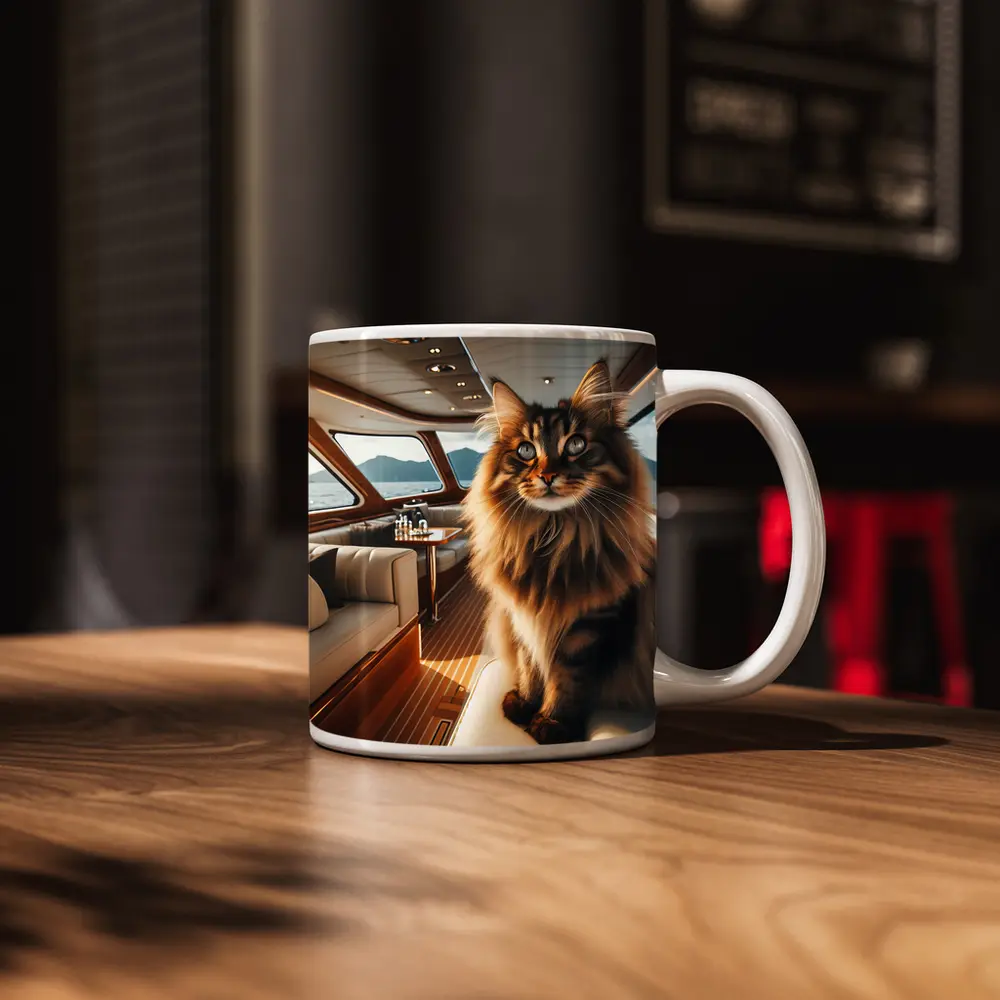 Maine Coon Cat Inside Luxury Yacht Cabin – Mugs