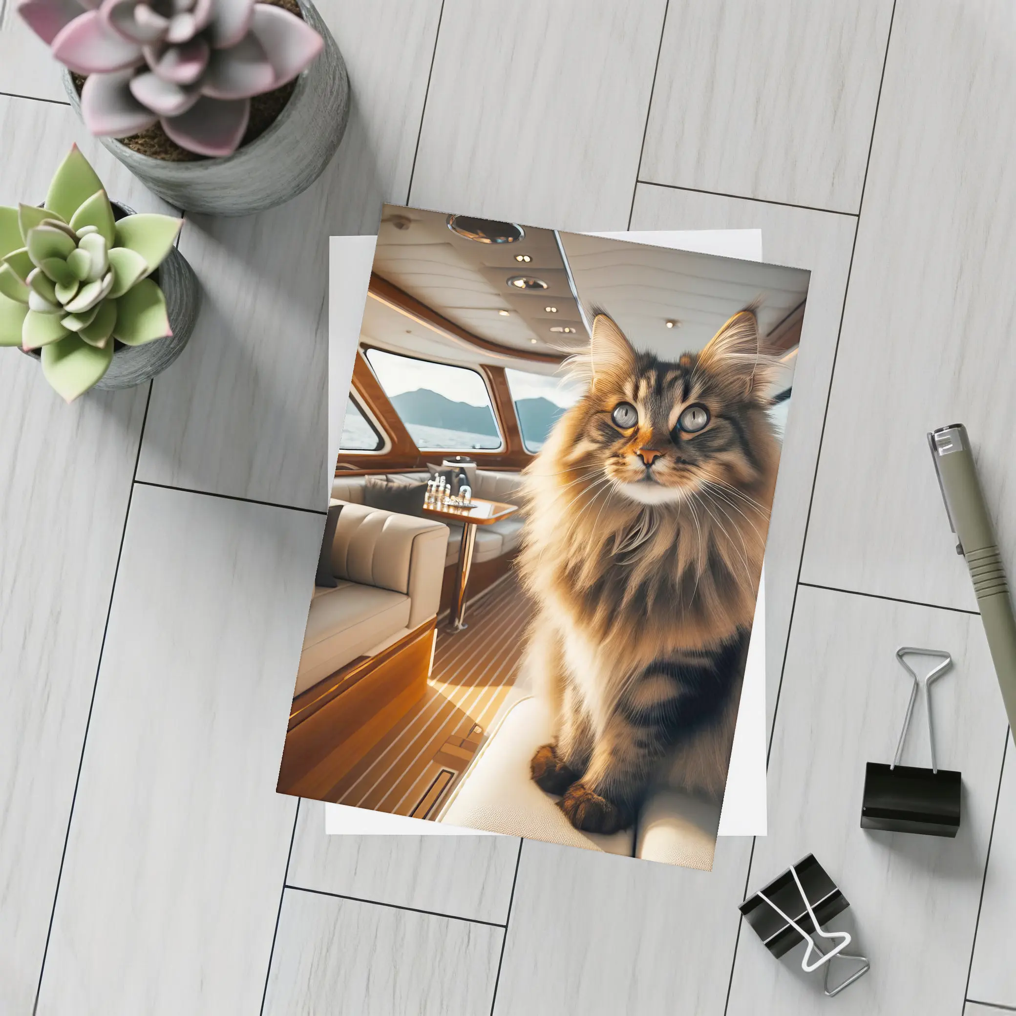 Maine Coon Cat Inside Luxury Yacht Cabin – Postcards