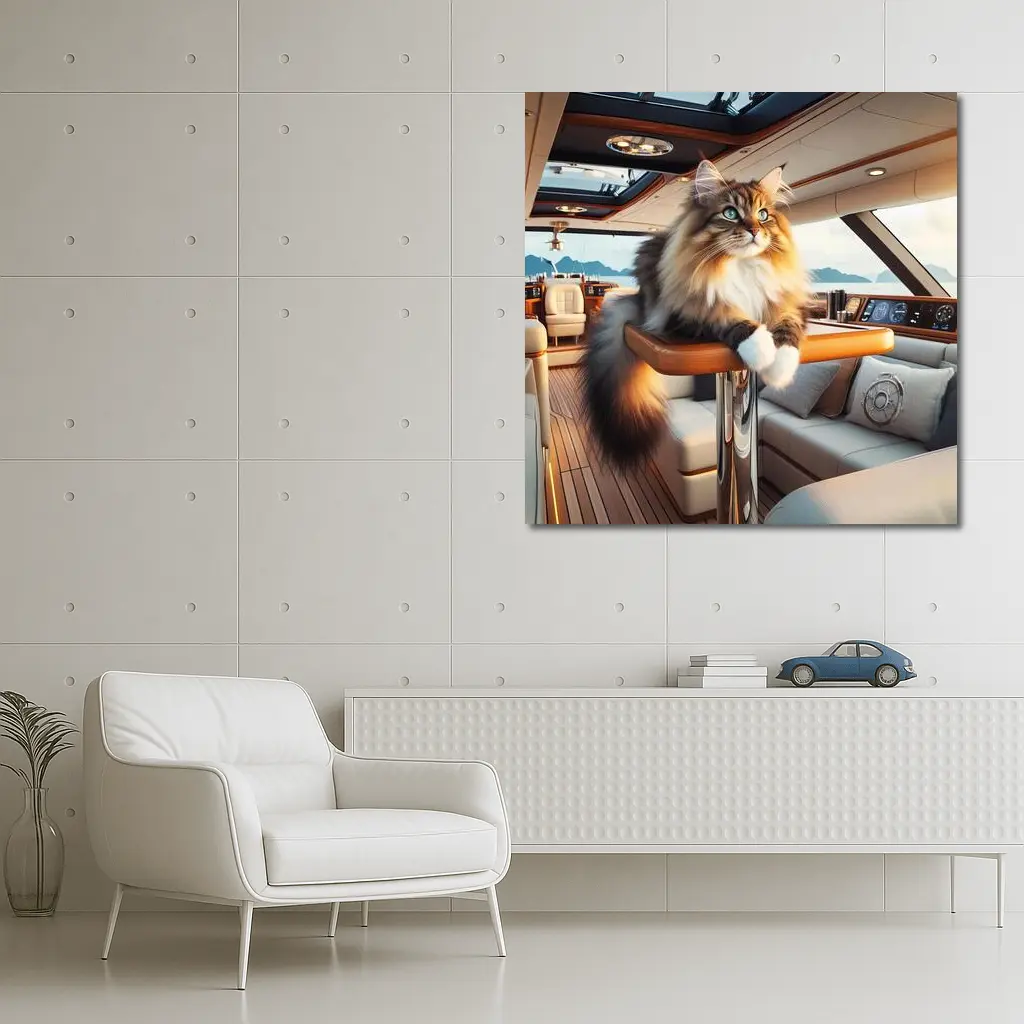 Norwegian Forest Cat Lounging Luxury Yacht Interior – Wall Art