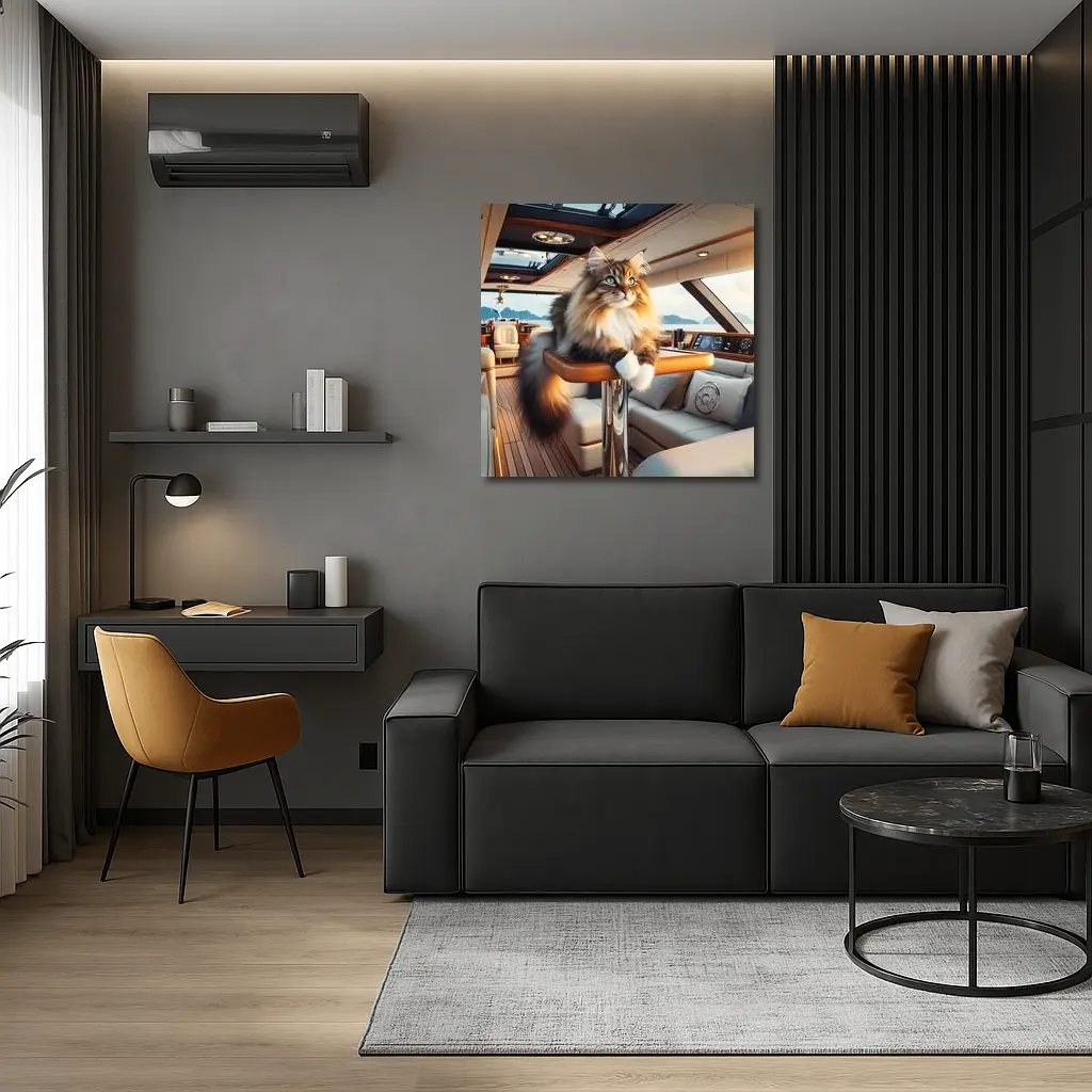 Norwegian Forest Cat Lounging Luxury Yacht Interior – Wall Art