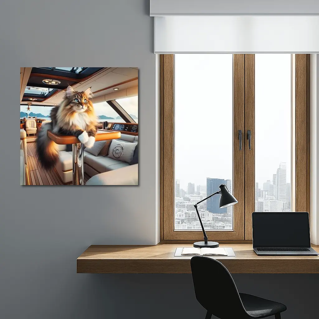 Norwegian Forest Cat Lounging Luxury Yacht Interior – Wall Art