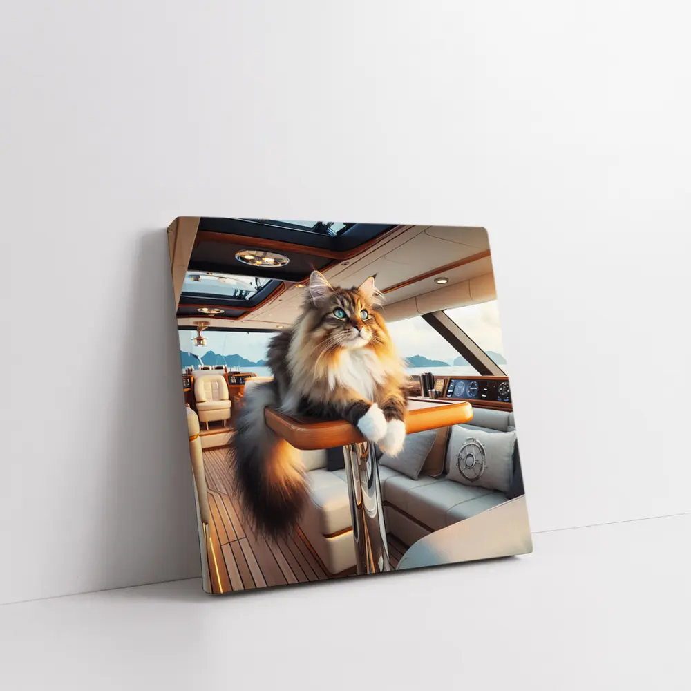 Norwegian Forest Cat Lounging Luxury Yacht Interior – Wall Art