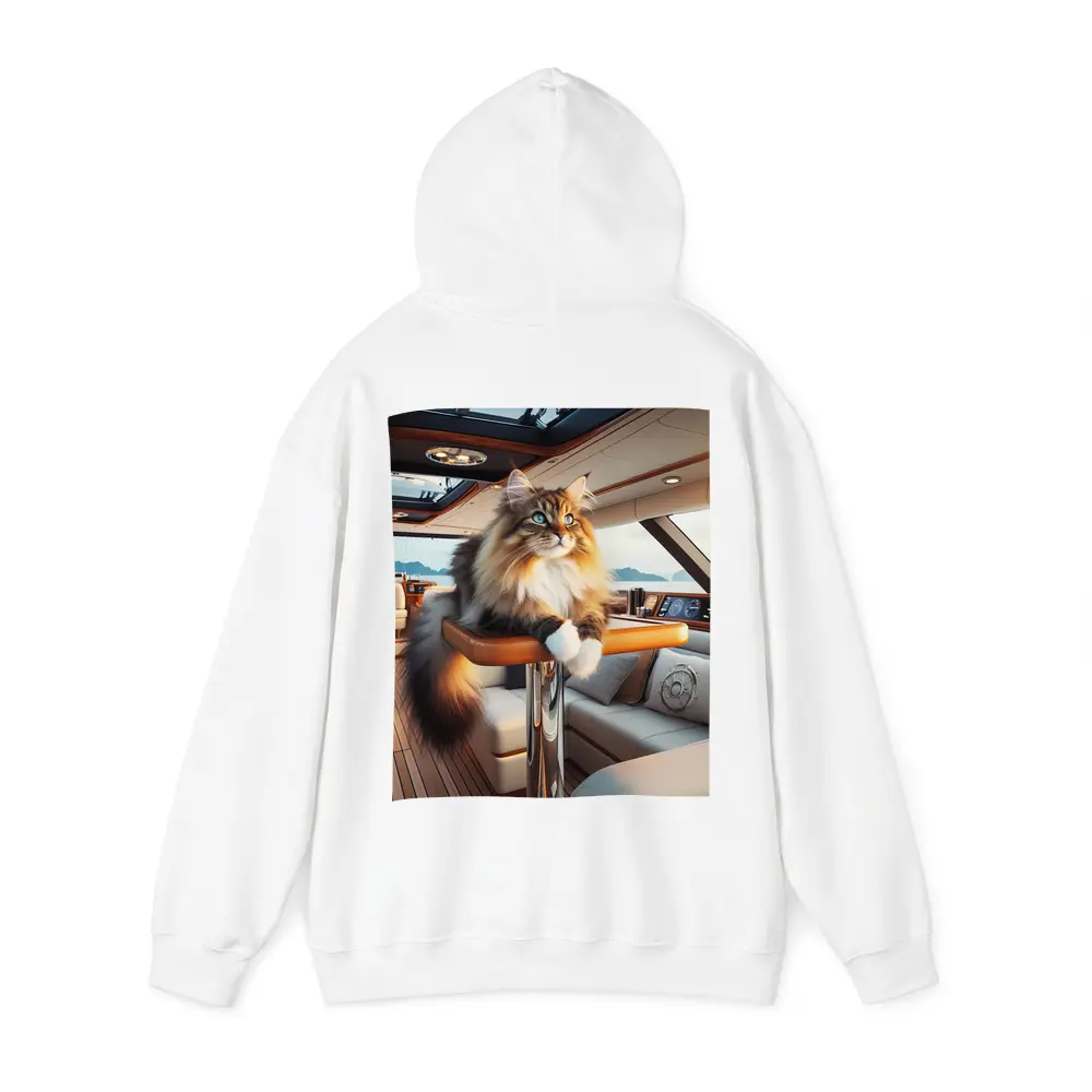 Norwegian Forest Cat Lounging Luxury Yacht Interior – Hoodies