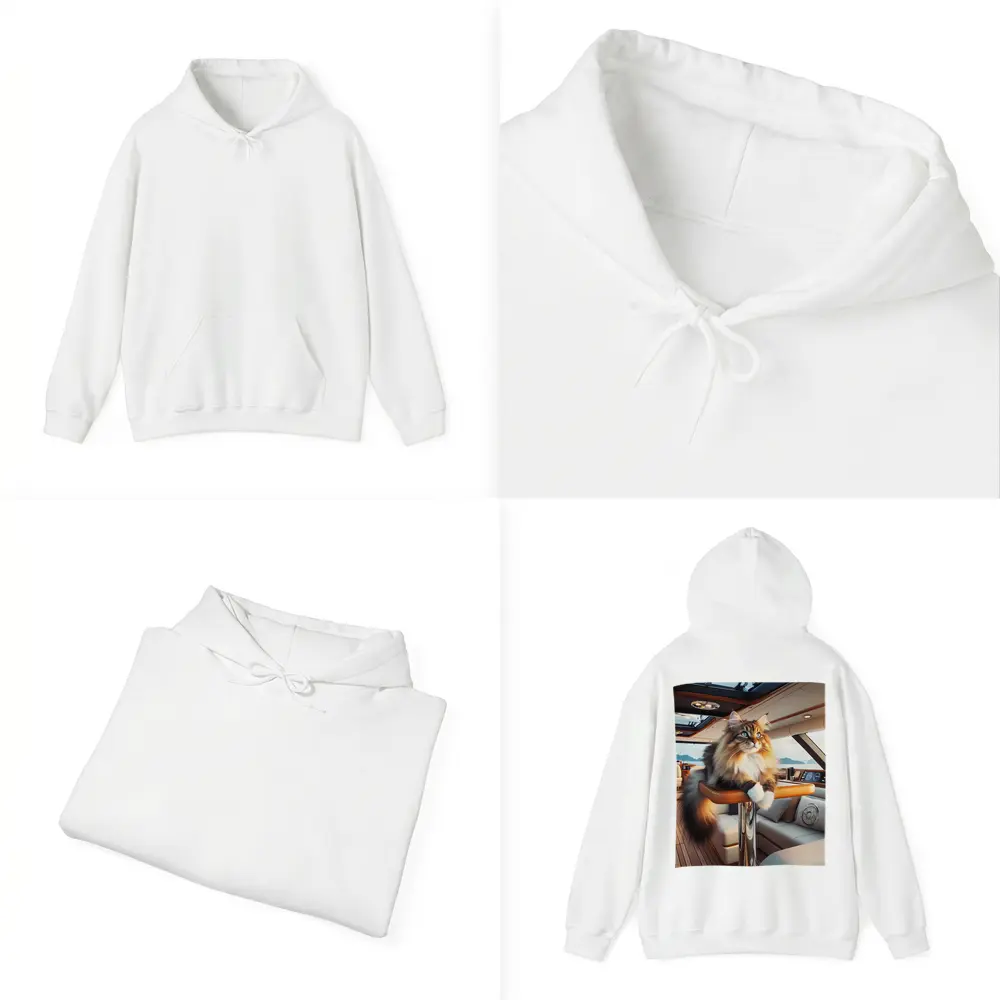 Norwegian Forest Cat Lounging Luxury Yacht Interior – Hoodies