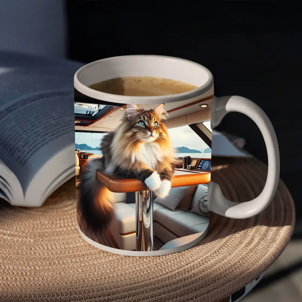 Norwegian Forest Cat Lounging Luxury Yacht Interior – Mugs
