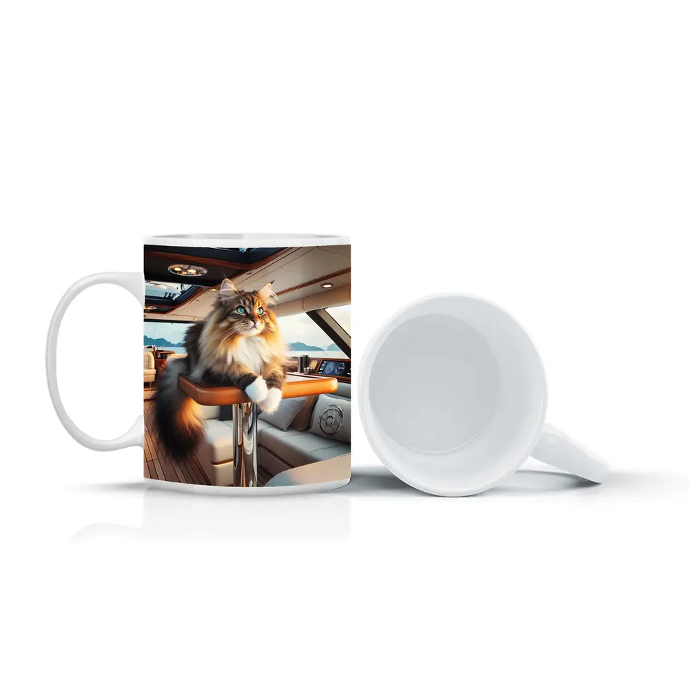 Norwegian Forest Cat Lounging Luxury Yacht Interior – Mugs