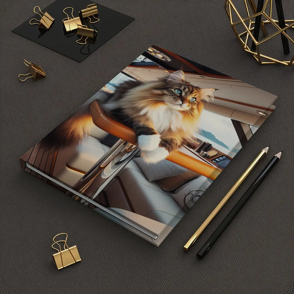 Norwegian Forest Cat Lounging Luxury Yacht Interior – Notebooks