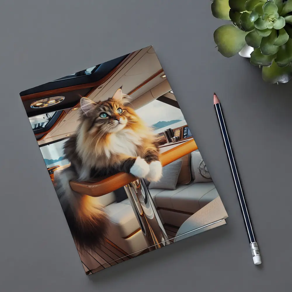 Norwegian Forest Cat Lounging Luxury Yacht Interior – Notebooks
