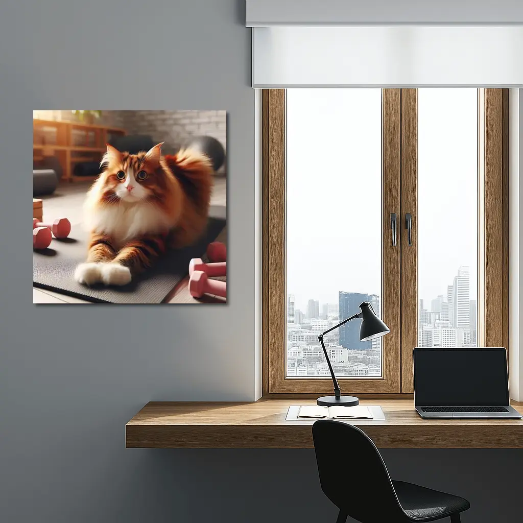 Fluffy Orange Cat on Gym Fitness Mat – Wall Art