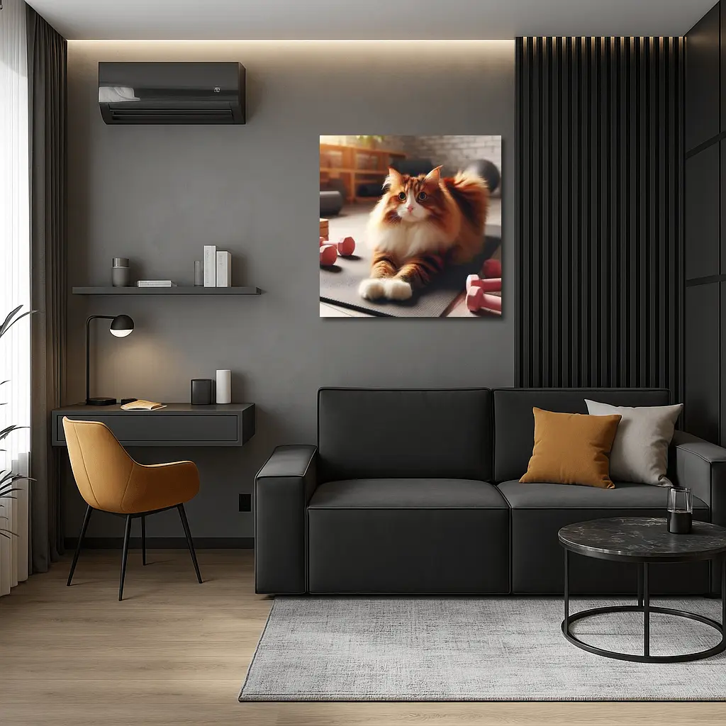 Fluffy Orange Cat on Gym Fitness Mat – Wall Art