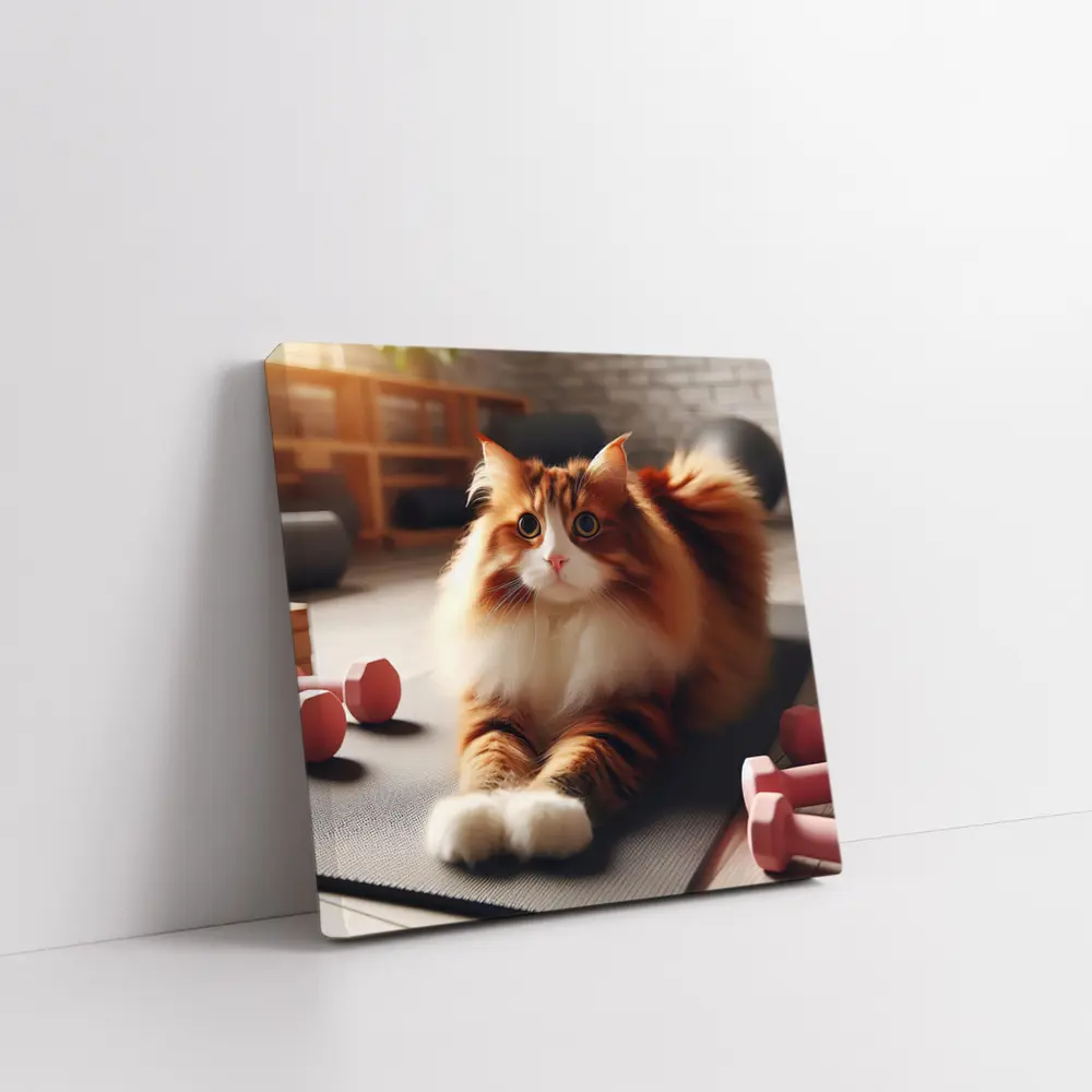 Fluffy Orange Cat on Gym Fitness Mat – Wall Art