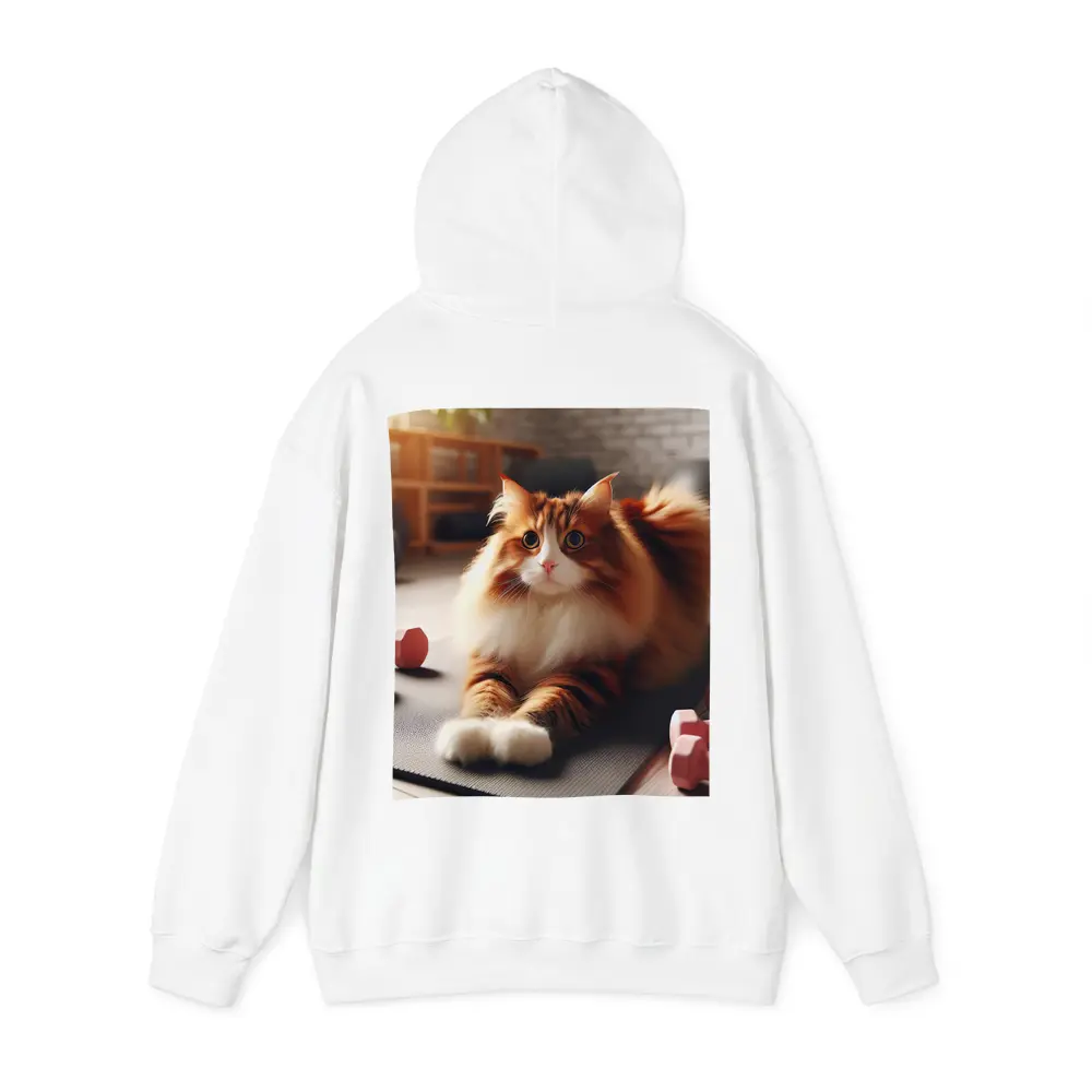 Fluffy Orange Cat on Gym Fitness Mat – Hoodies