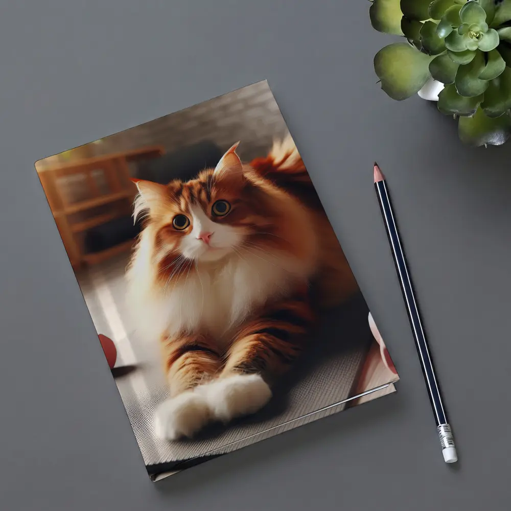 Fluffy Orange Cat on Gym Fitness Mat – Notebooks