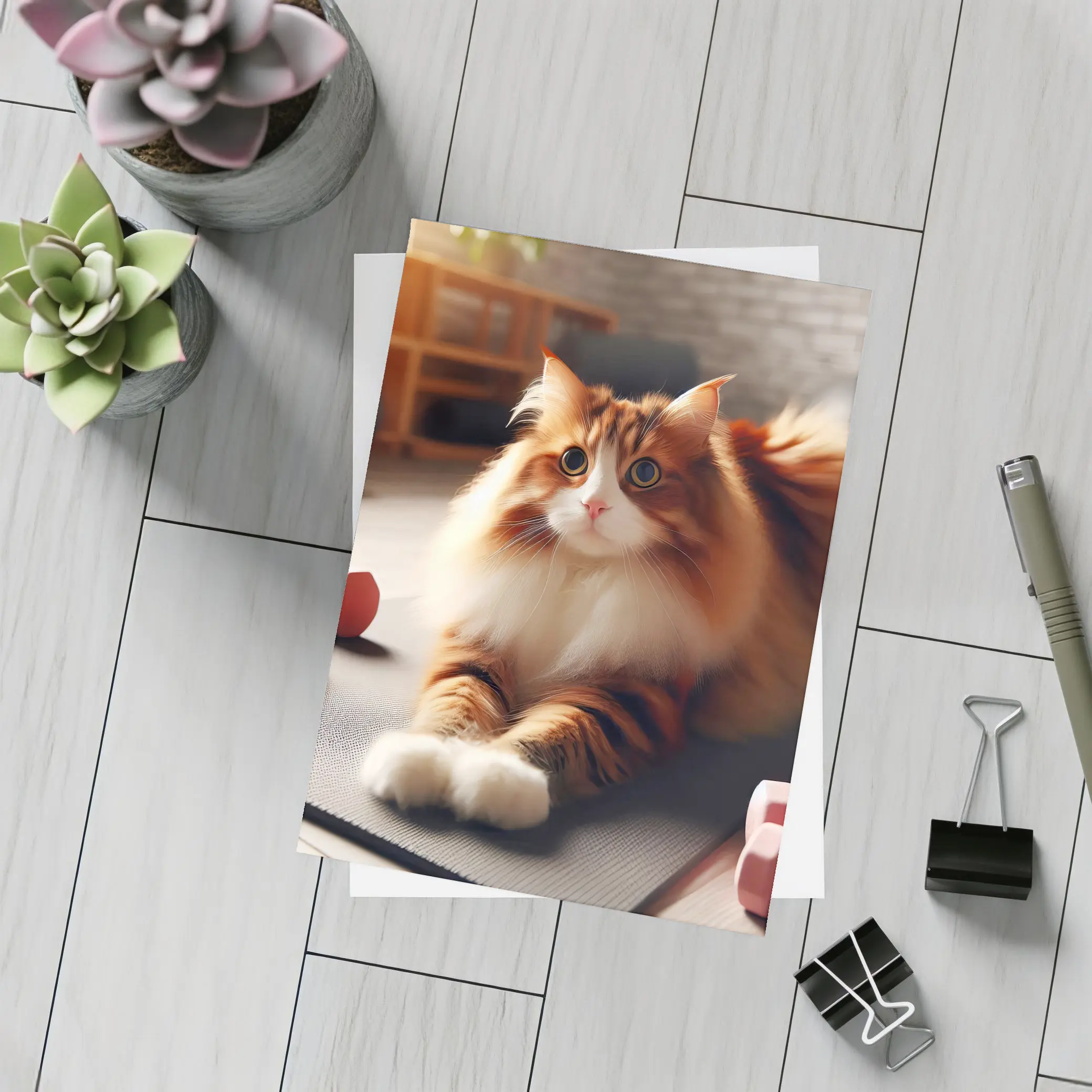 Fluffy Orange Cat on Gym Fitness Mat – Postcards
