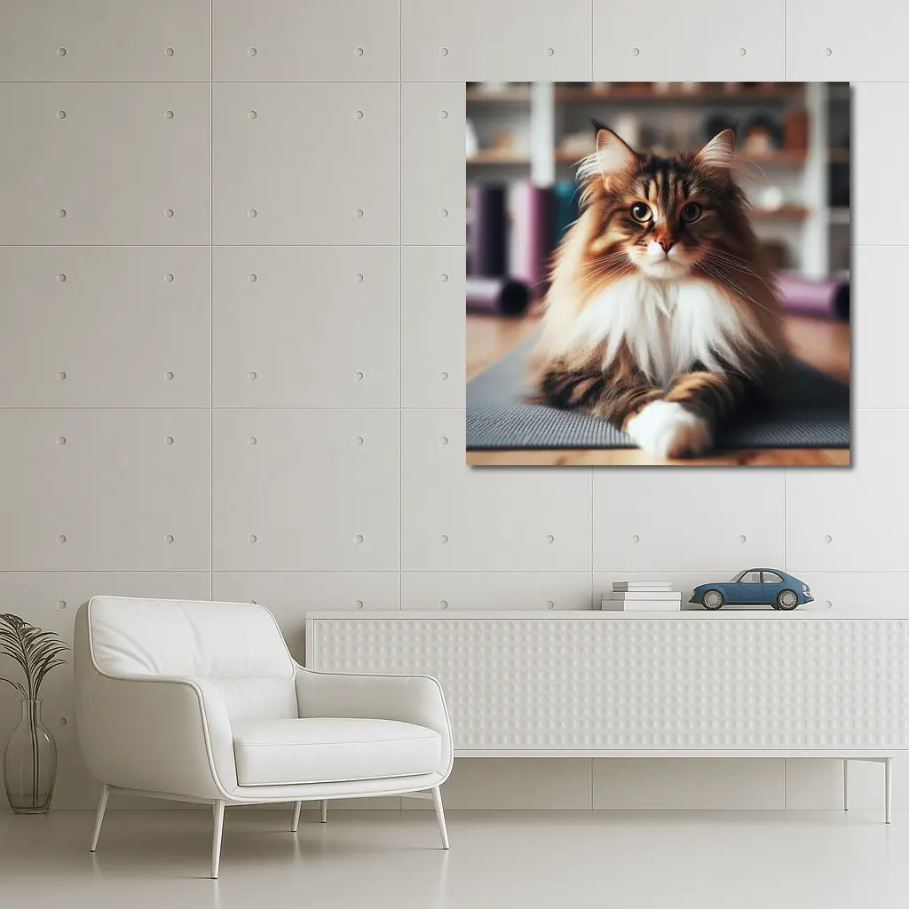 Maine Coon Cat Relaxing on Yoga Mat – Wall Art