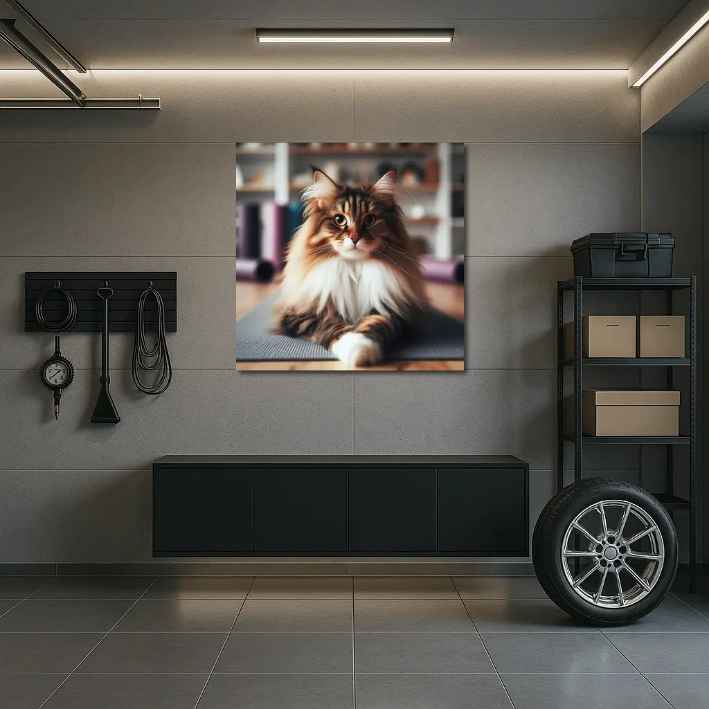 Maine Coon Cat Relaxing on Yoga Mat – Wall Art