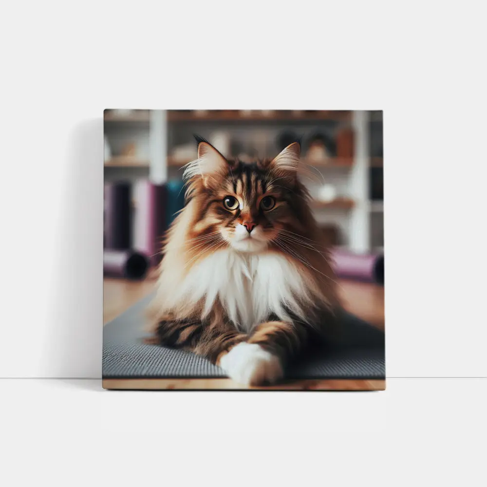 Maine Coon Cat Relaxing on Yoga Mat – Wall Art