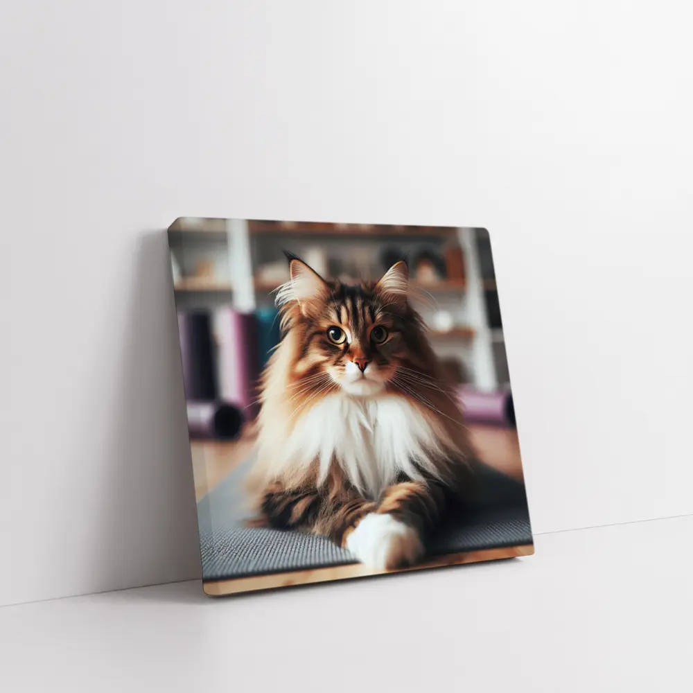 Maine Coon Cat Relaxing on Yoga Mat – Wall Art