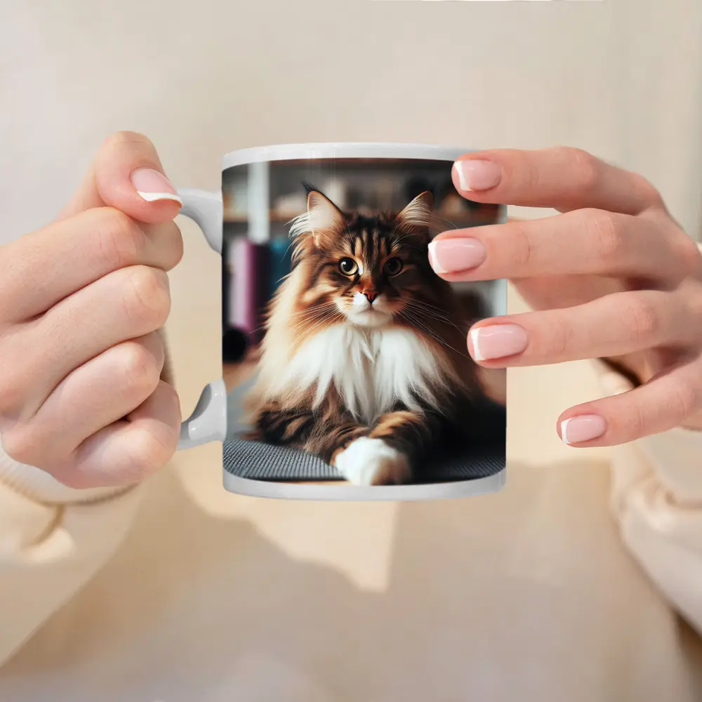 Maine Coon Cat Relaxing on Yoga Mat – Mugs