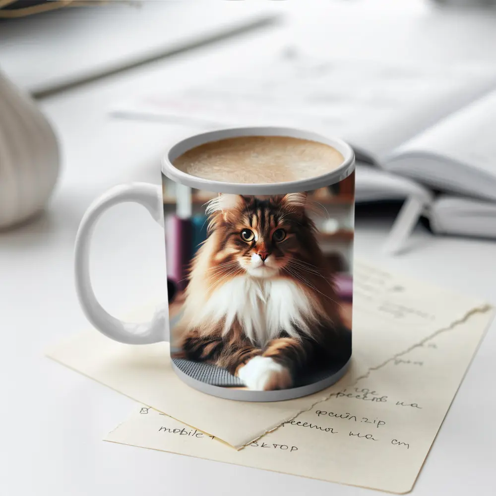 Maine Coon Cat Relaxing on Yoga Mat – Mugs