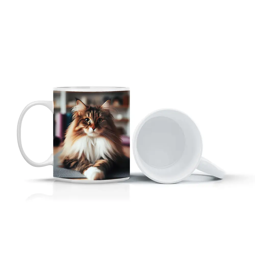 Maine Coon Cat Relaxing on Yoga Mat – Mugs