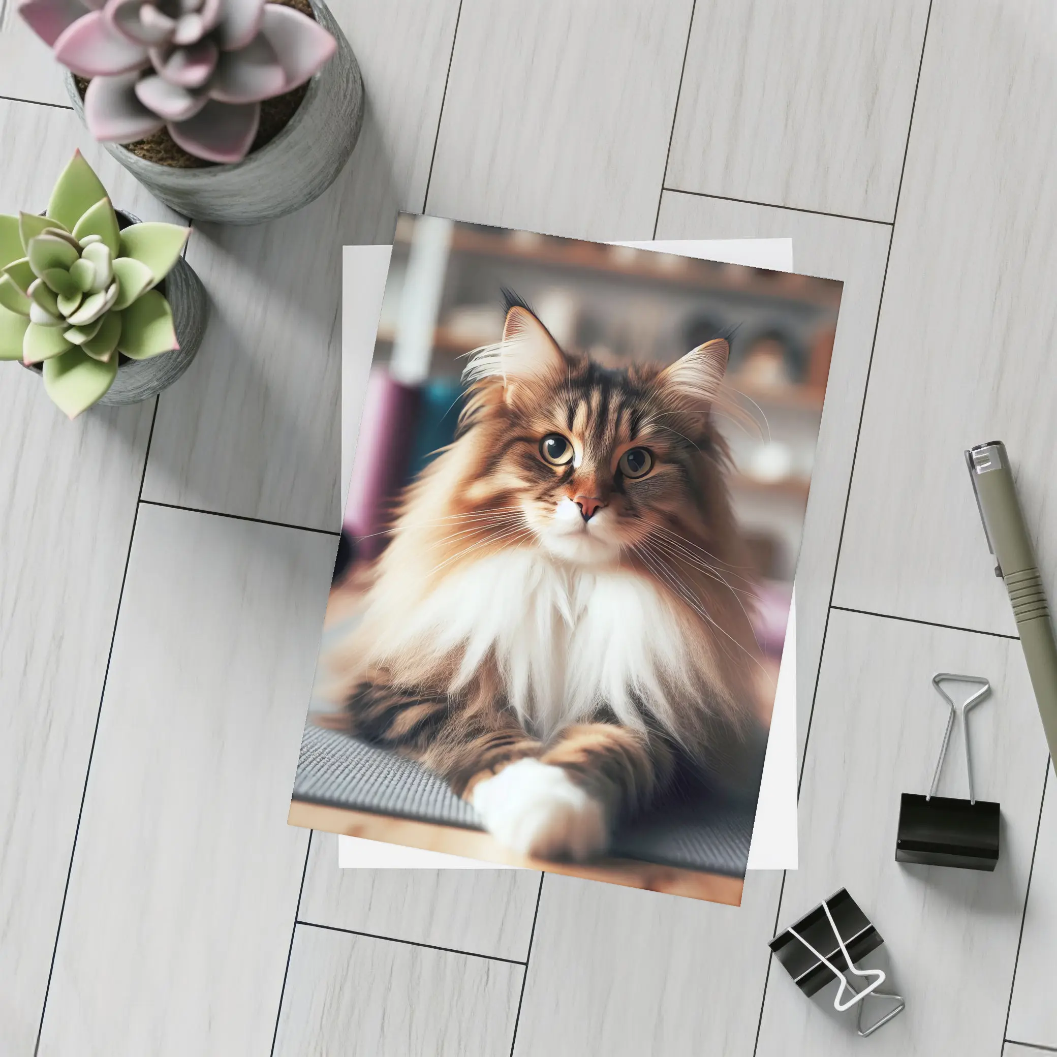Maine Coon Cat Relaxing on Yoga Mat – Postcards