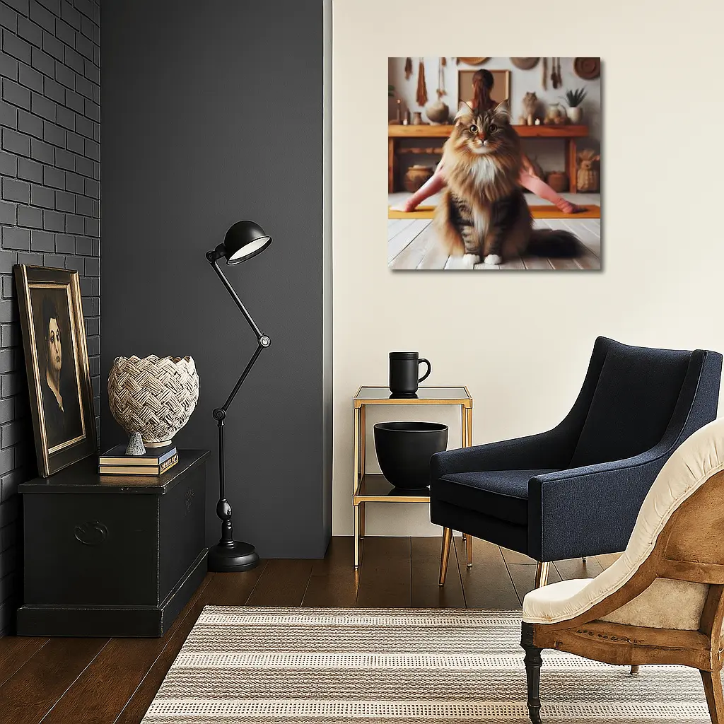 Fluffy Maine Coon Cat Yoga Studio – Wall Art