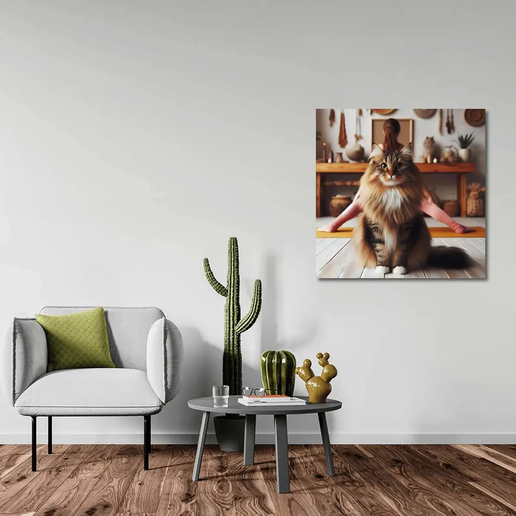 Fluffy Maine Coon Cat Yoga Studio – Wall Art