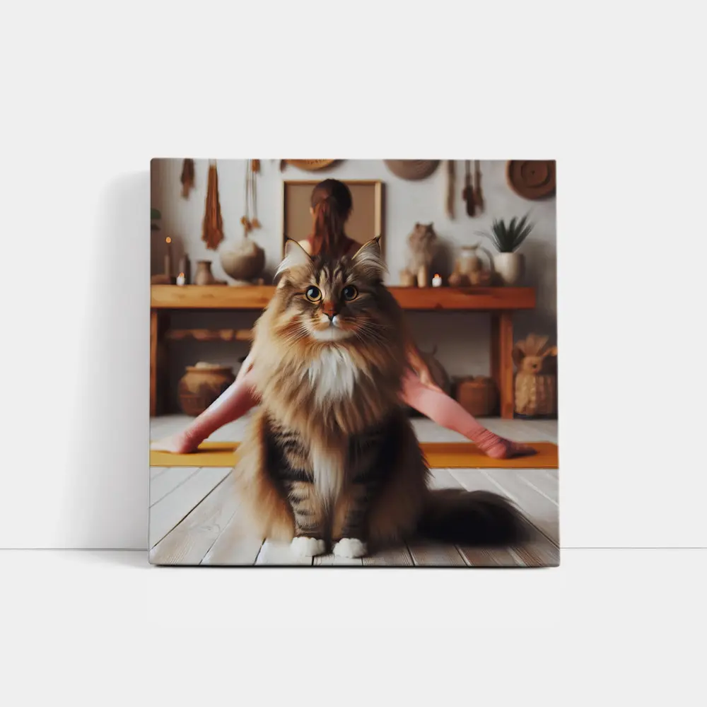 Fluffy Maine Coon Cat Yoga Studio – Wall Art