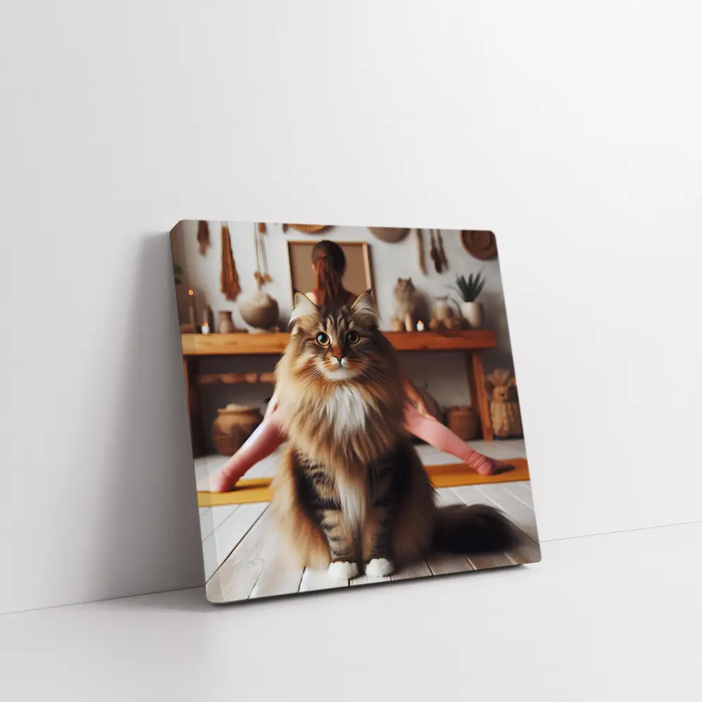 Fluffy Maine Coon Cat Yoga Studio – Wall Art
