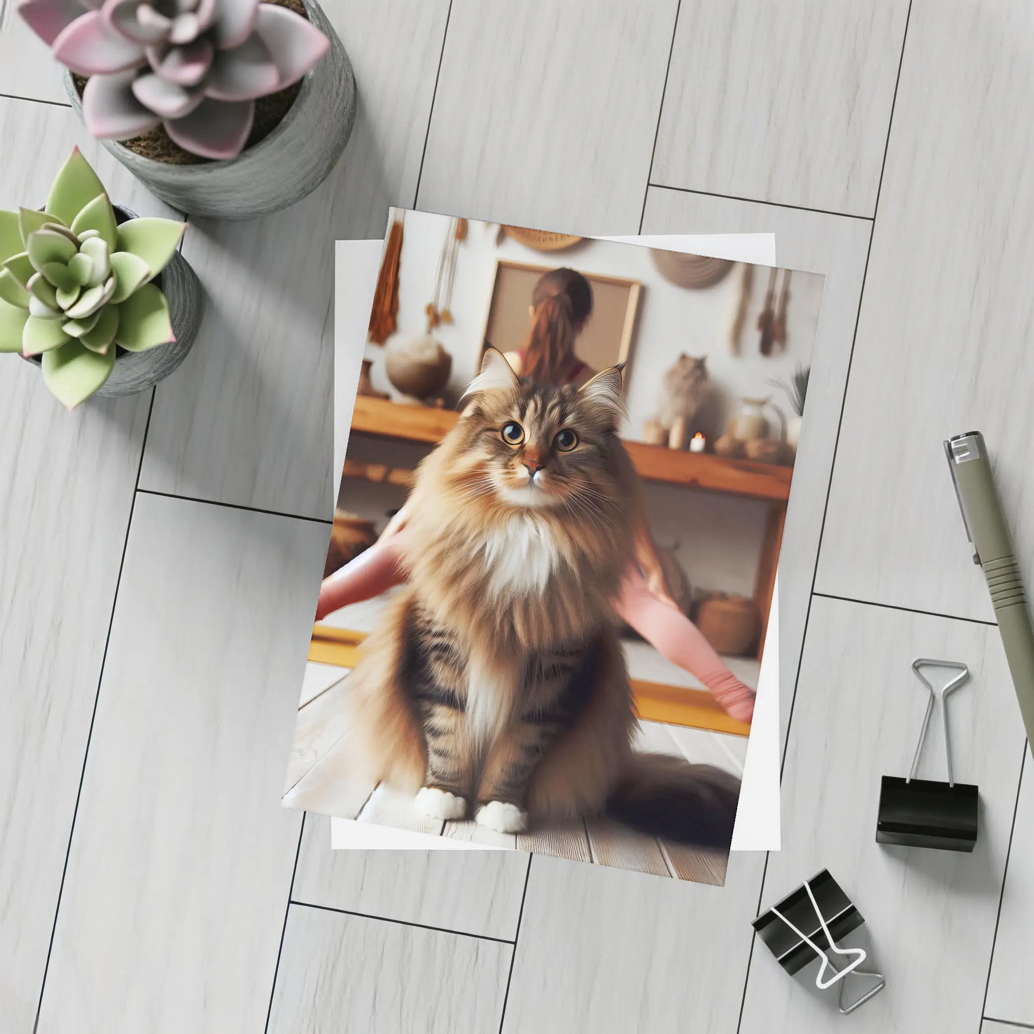 Fluffy Maine Coon Cat Yoga Studio – Postcards