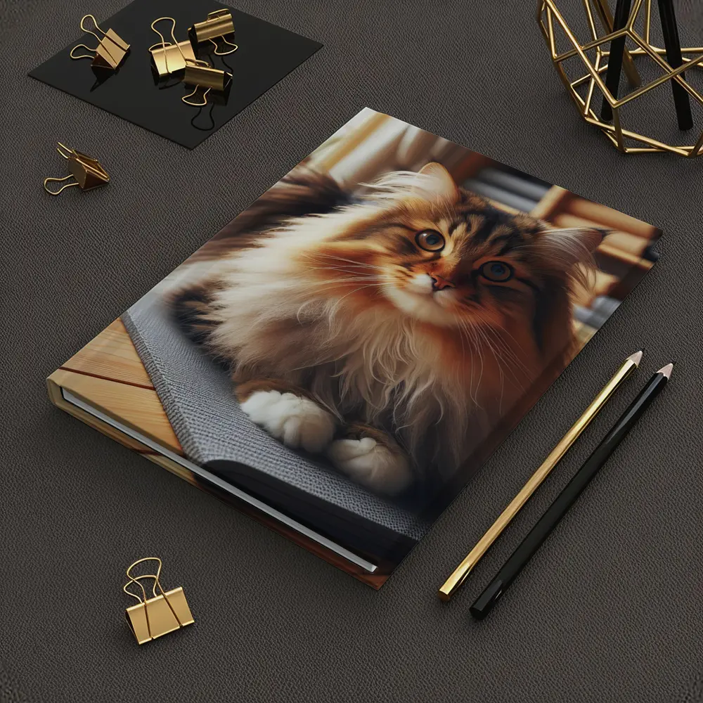 Fluffy Siberian Cat Relaxing on Yoga Mat – Notebooks