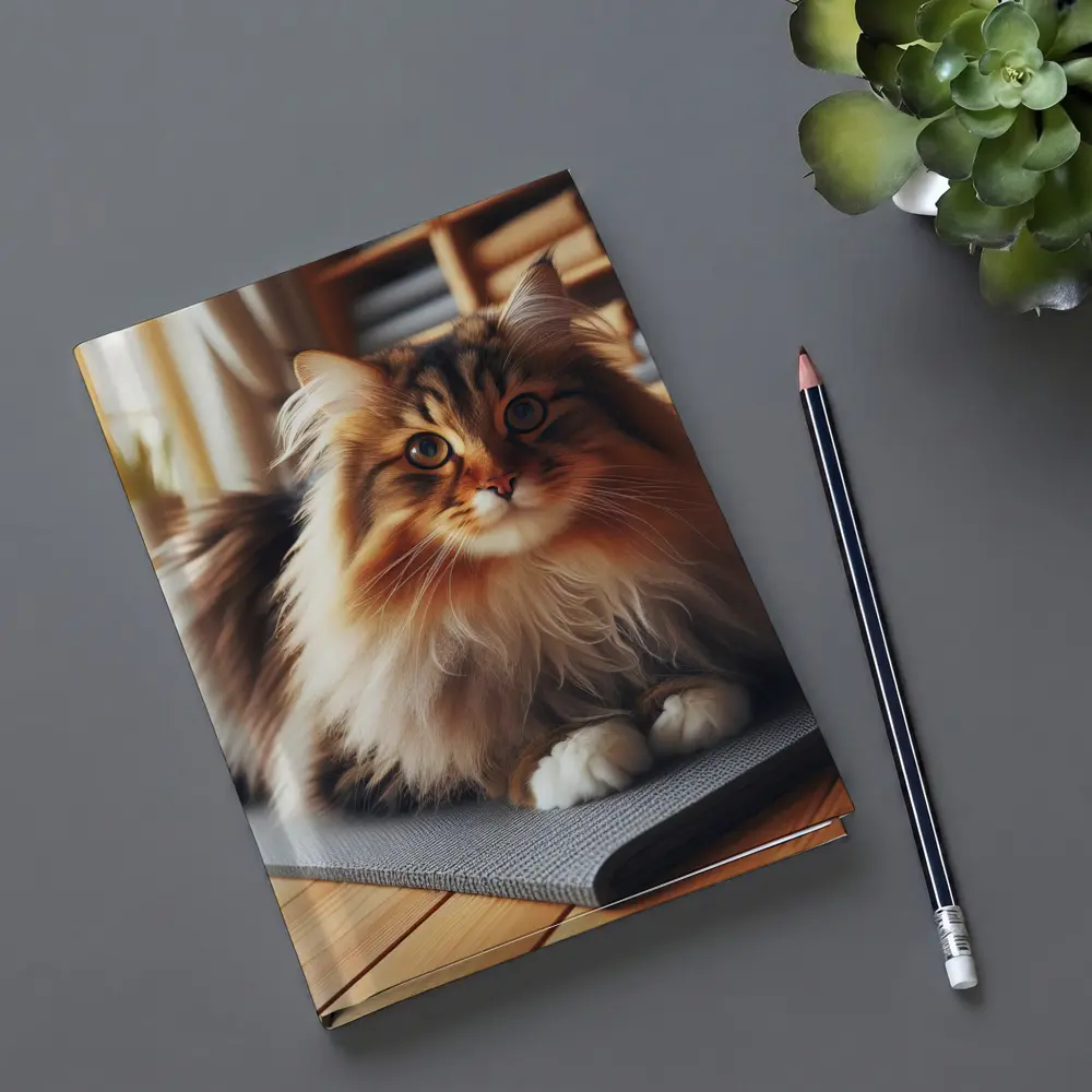 Fluffy Siberian Cat Relaxing on Yoga Mat – Notebooks