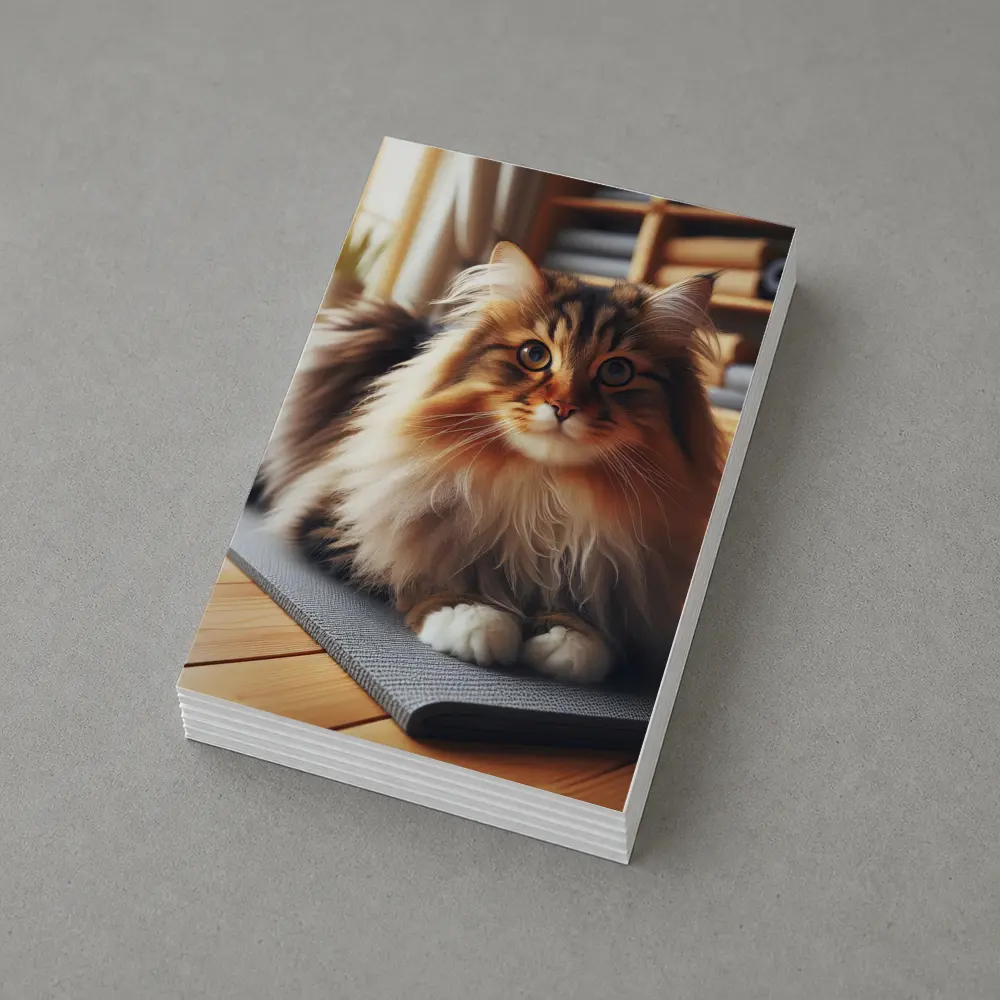 Fluffy Siberian Cat Relaxing on Yoga Mat – Postcards