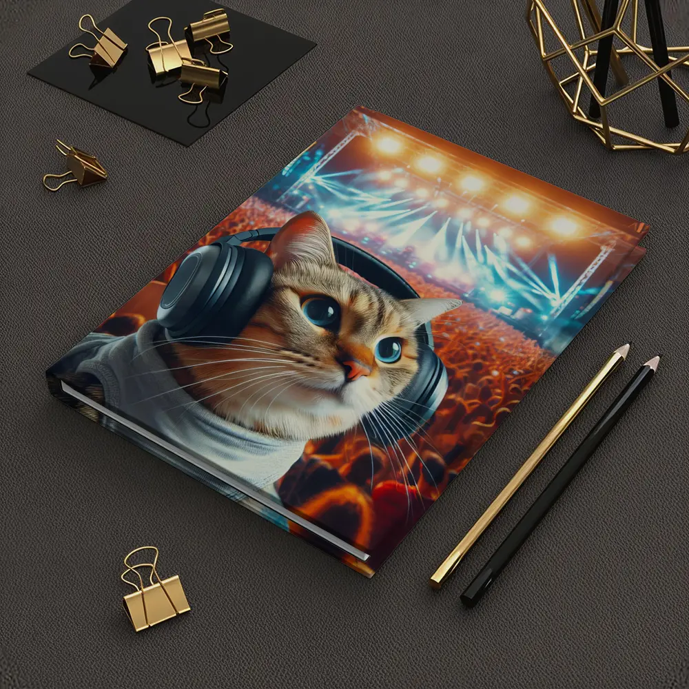 Cat With Headphones At Music Festival – Notebooks