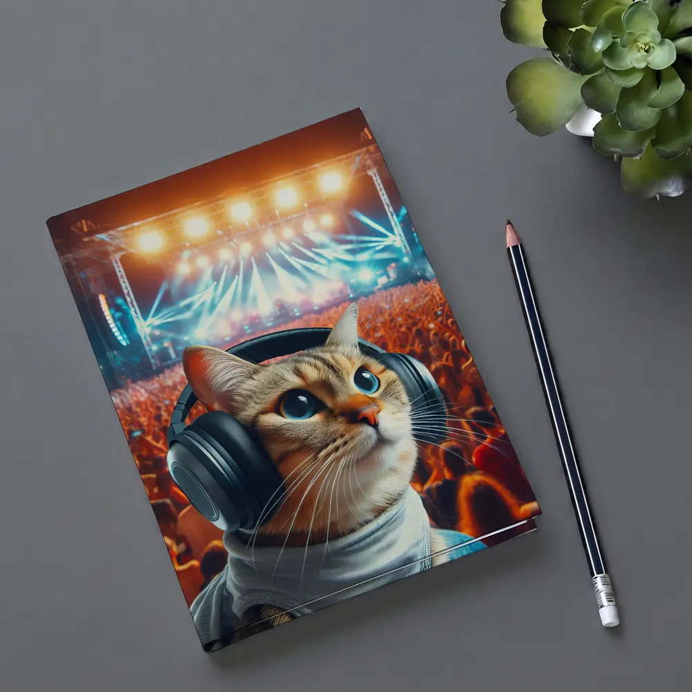 Cat With Headphones At Music Festival – Notebooks