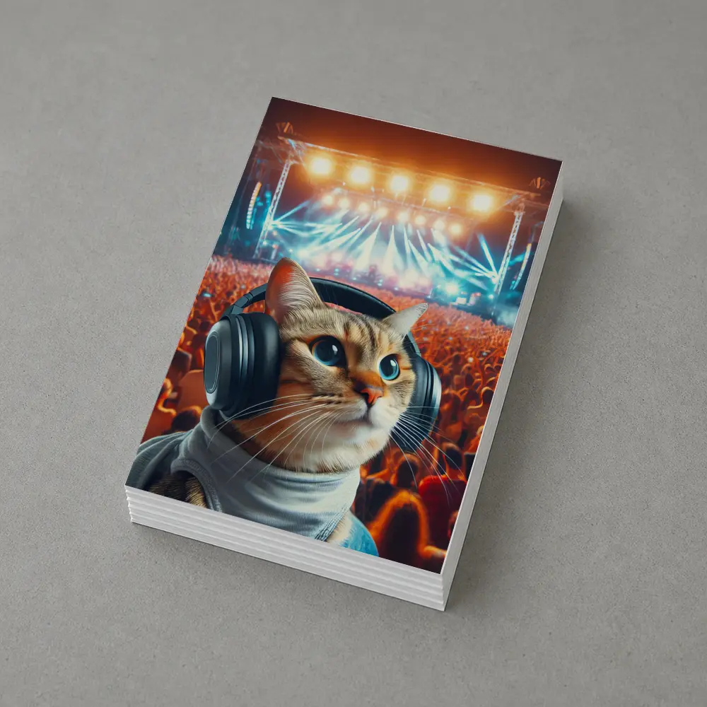 Cat With Headphones At Music Festival – Postcards