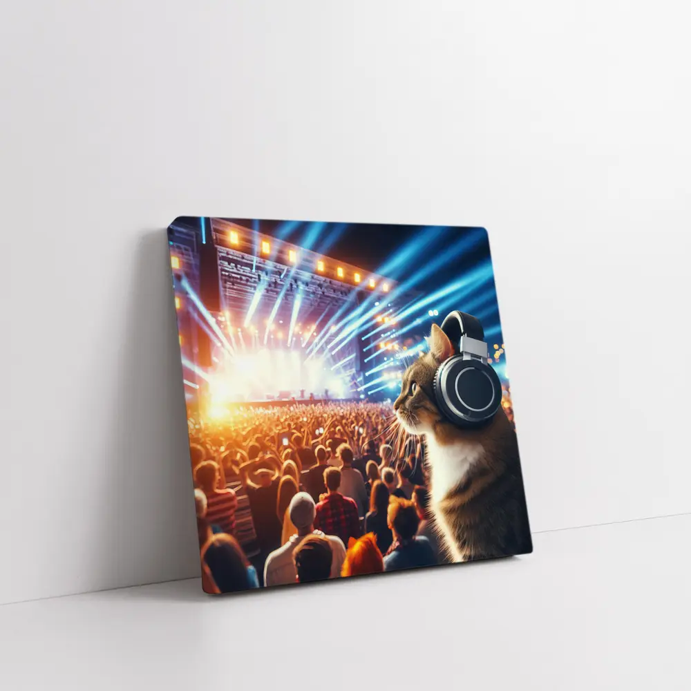Cat With Headphones At Music Concert – Wall Art
