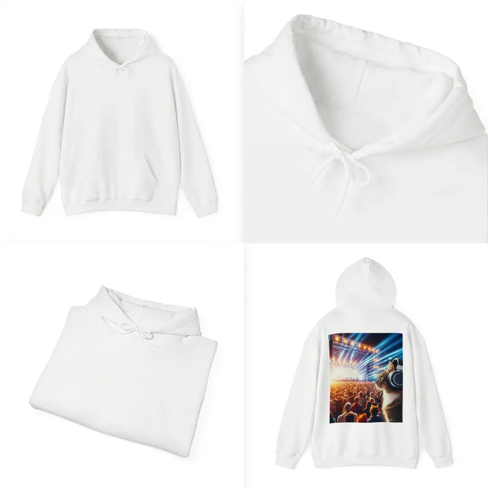 Cat With Headphones At Music Concert – Hoodies