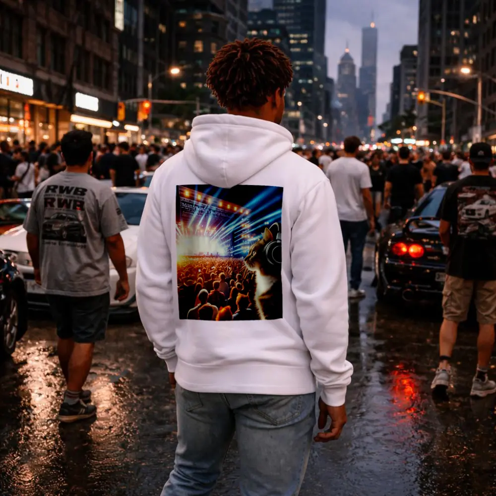 Cat With Headphones At Music Concert – Hoodies