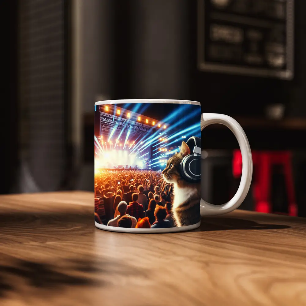 Cat With Headphones At Music Concert – Mugs