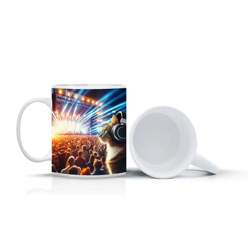 Cat With Headphones At Music Concert – Mugs