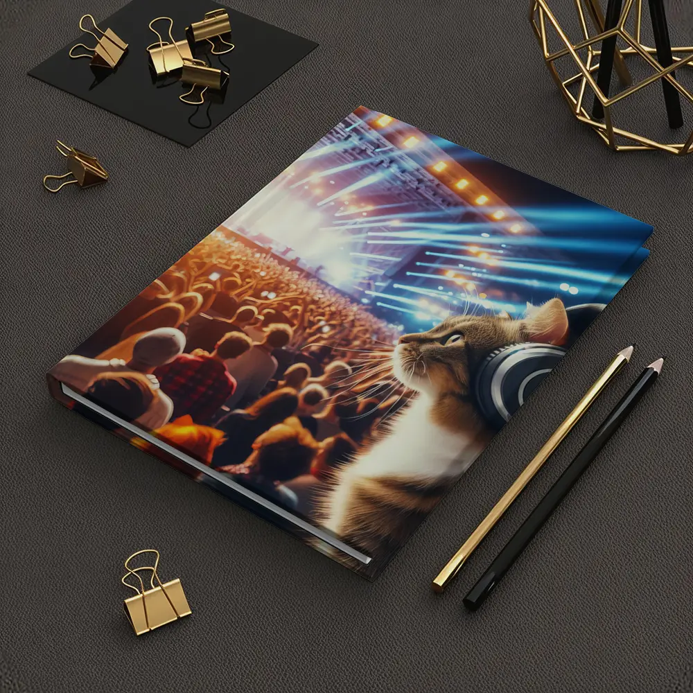 Cat With Headphones At Music Concert – Notebooks