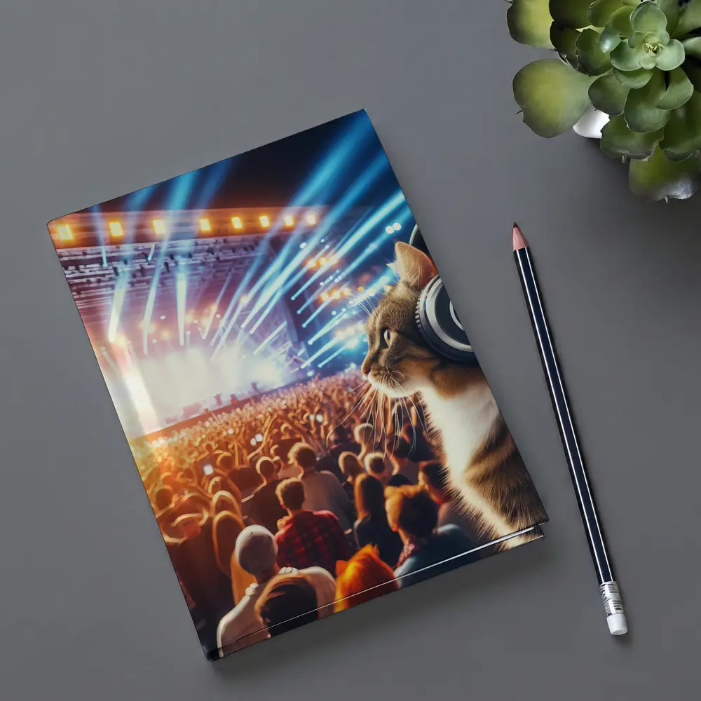 Cat With Headphones At Music Concert – Notebooks