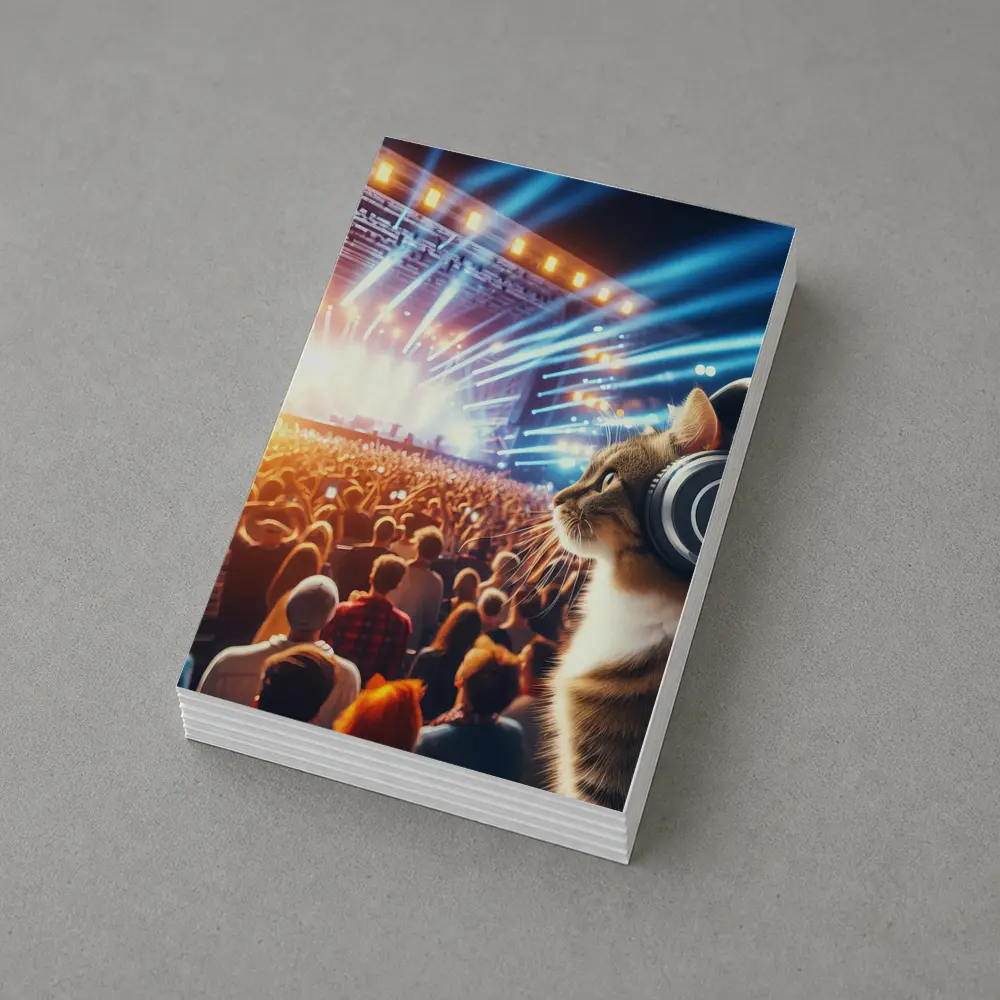 Cat With Headphones At Music Concert – Postcards