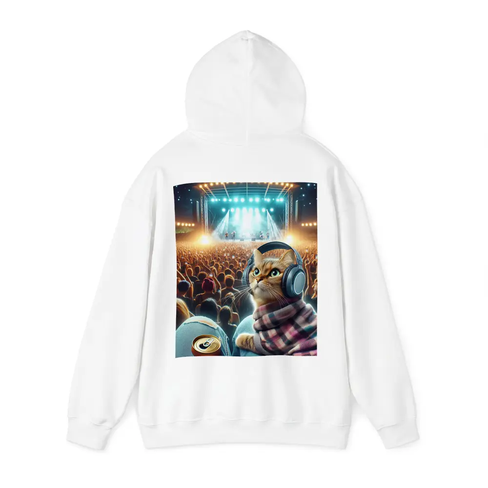 Orange Cat Headphones Concert Crowd Night – Hoodies