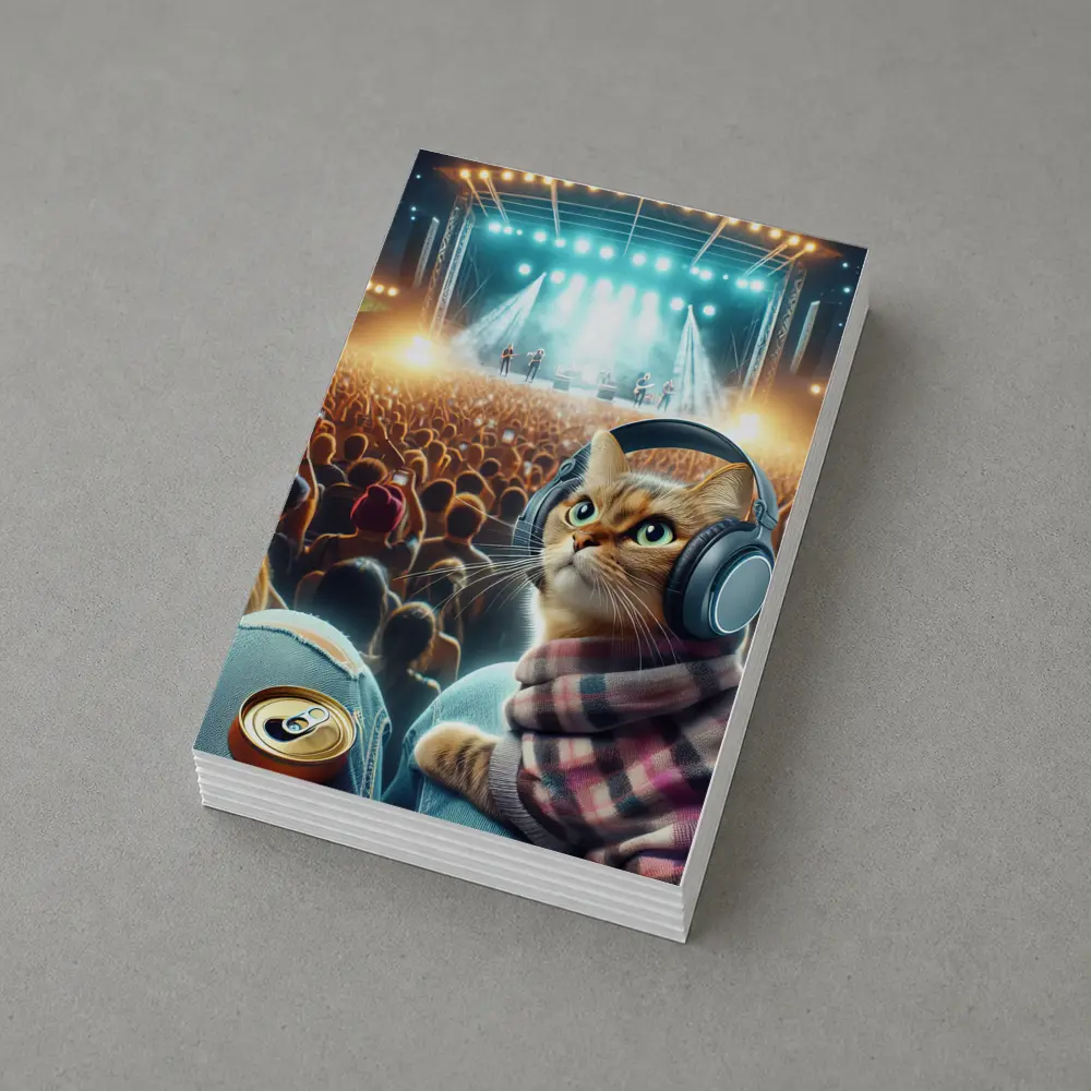 Orange Cat Headphones Concert Crowd Night – Postcards